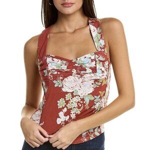 Free People Ginger Snap Top Brown Cinnamon Floral Crossback Women’s Size XS